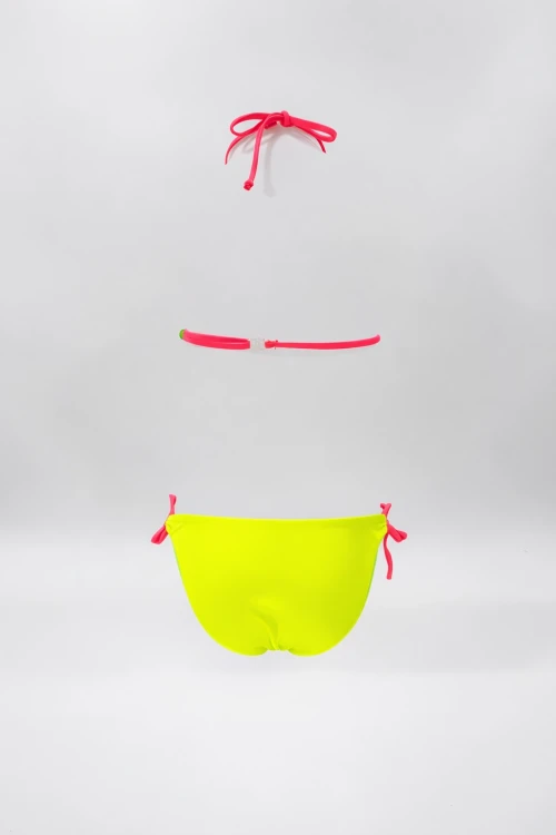 Kız Çocuk Yeşil Flamingo Glow Desenli  6-14 Yaş Üçken Bikini Takım HZL26S-LC9018