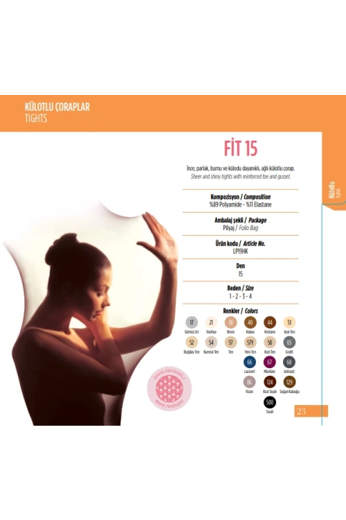 Penti 6lı Paket Fit 15 den Grafit Külotlu Çorap Renk No:65 HZL25-PNT15