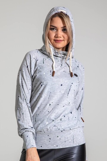 Kadın Gri Kapüşonlu Boya Desenli Reglan Kol Penye Sweatshirt HZL23W-SR120011