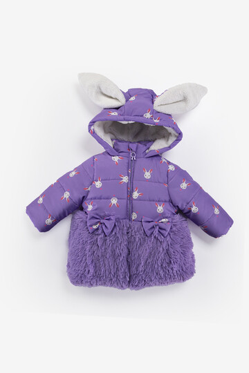 Kız Bebek Kaban 9-24 Ay Kışlık Şişme Astarlı Tavşan Kulak Kapüşonlu Lila Mont HZL22W-M21658