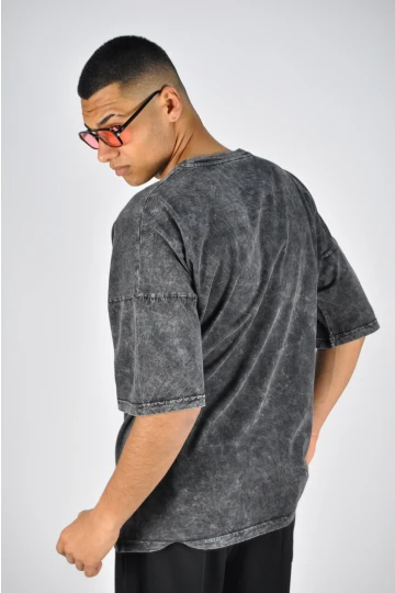 Erkek Antrasit Bisiklet Yaka Kartal Baskılı  Oversize Örme T-shirt HZL23S-MXC130131