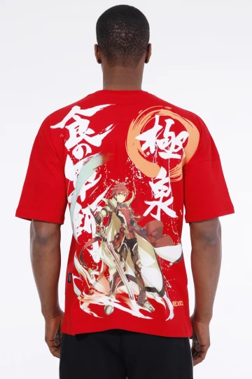 Erkek Kırmızı Çizgi Karakteri Baskılı Oversize Örme T-shirt HZL23S-MXC130101
