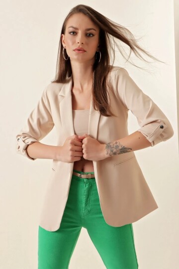 Kadın Bej  Astarlı Şık Blazer Ceket HZL23W-BD106721