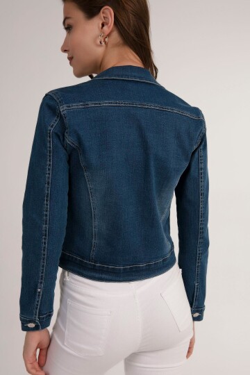 Kadın Denim Crop Cepli Kot Ceket HZL22W-BD106501