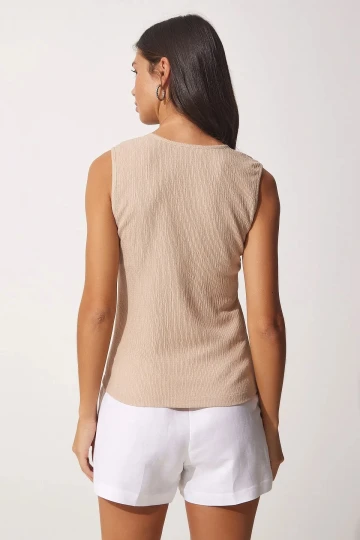 Kadın Krem Kare Yaka Örme Bluz HZL23S-BD104761