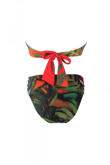 ZEKİ Kadın Nar Çiçeği Push-Up Kaplı, Drape Detaylı Boyundan Bağlamalı Kaplı Straplez Bikini Takımı HZL23S-ZK110271