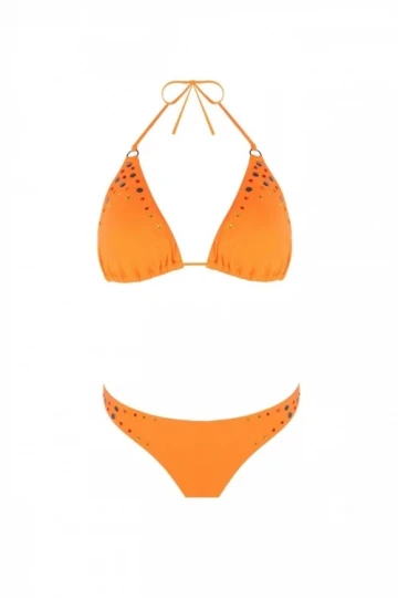 ZEKİ Kadın Oranj Swarovski Aksesuarlı Boyundan Bağlı Brazilian Alt Üçgen Bikini Takımı HZL23S-ZK117981