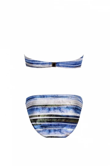 ZEKİ Kadın Parlak Efektli Mavi, Ayarlanabilir Askılı Straplez Bikini Takımı HZL23S-ZK110641