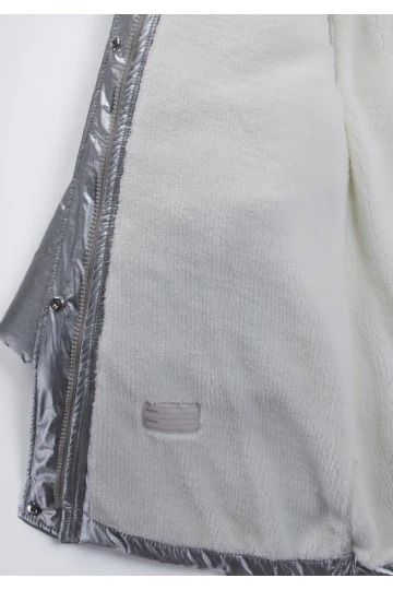 Çocuk Gri Çift Cepli 6-9 Yaş Kışlık İçi Polar Astarlı Kapüşonü Kürklü Şişme Mont HZL24W-MDM1223761