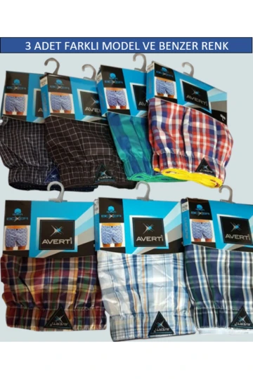 Erkek Karışık Renk Düğmesiz Gömlek Desenli  3Lü Paket %100 Pamuk Poplin Boxer Şort HZL24W-AV112341