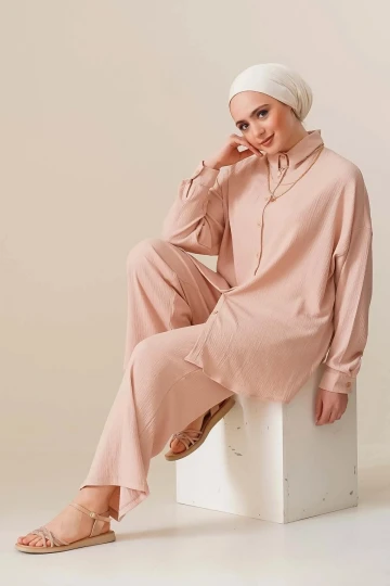 Kadın Tesettür Bej Geniş Kalıp Alt-Üst İkili Örme Takım HZL24W-BD158581