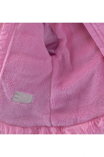Kız Çocuk Açık Pembe Tavşan Kulak 9 Ay-5 Yaş Kışlık İçi Polar Astarlı Kapüşonlu Şişme Mont HZL24W-MDM1224581