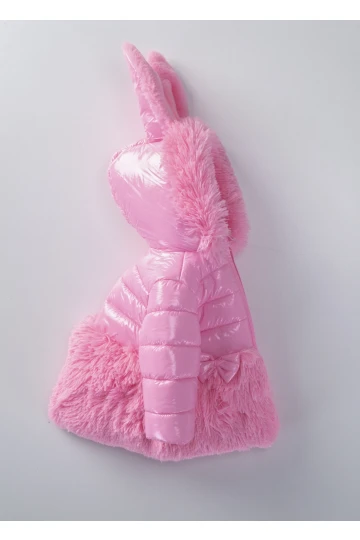 Kız Çocuk Açık Pembe Tavşan Kulak 9 Ay-5 Yaş Kışlık İçi Polar Astarlı Kapüşonlu Şişme Mont HZL24W-MDM1224581