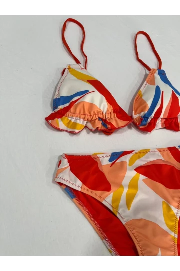 Kadın Çok Renkli Tropikal Desenli Astarlı Üçgen Bikini Takım HZL25S-AR1616