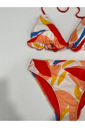 Kadın Çok Renkli Tropikal Desenli Astarlı Üçgen Bikini Takım HZL25S-AR1616