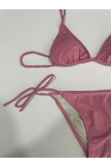 Kadın Gül Kurusu Boyundan İp Bağlamalı Üçgen Bikini Takımı HZL25S-LC5005
