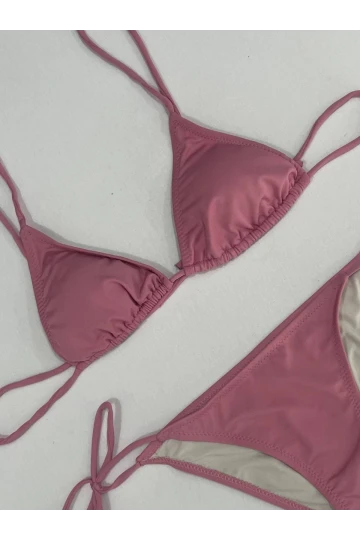 Kadın Gül Kurusu Boyundan İp Bağlamalı Üçgen Bikini Takımı HZL25S-LC5005