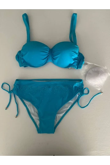 Kadın Mavi Taş İşlemeli Astarlı Bikini Takım HZL25S-LC3361