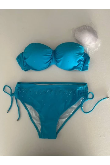 Kadın Mavi Taş İşlemeli Astarlı Bikini Takım HZL25S-LC3361