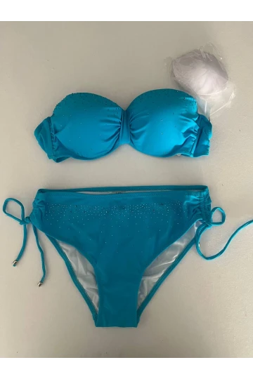 Kadın Mavi Taş İşlemeli Astarlı Bikini Takım HZL25S-LC3361