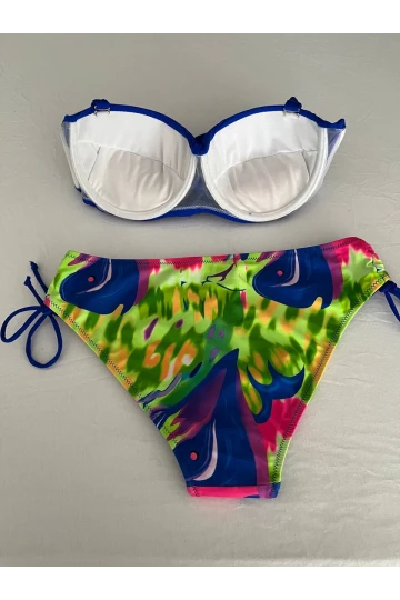 Kadın Saks Mavi Taş İşlemeli Astarlı Bikini Takım HZL25S-LC3334