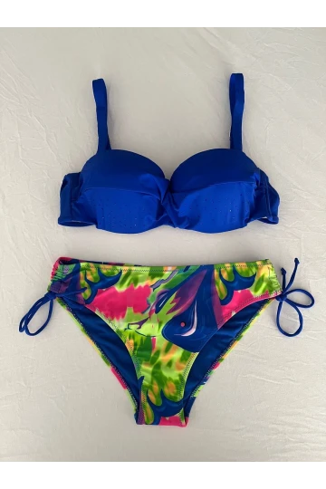 Kadın Saks Mavi Taş İşlemeli Astarlı Bikini Takım HZL25S-LC3334