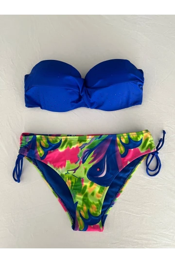 Kadın Saks Mavi Taş İşlemeli Astarlı Bikini Takım HZL25S-LC3334