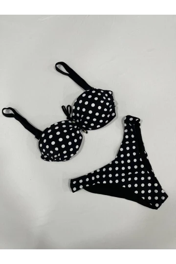 Kadın Siyah Puantiyeli Astarlı Bikini Takım HZL25S-LC2223