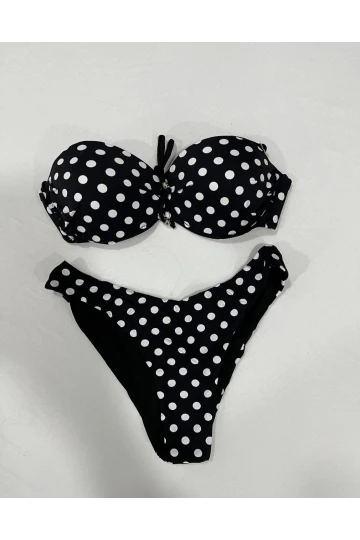 Kadın Siyah Puantiyeli Astarlı Bikini Takım HZL25S-LC2223