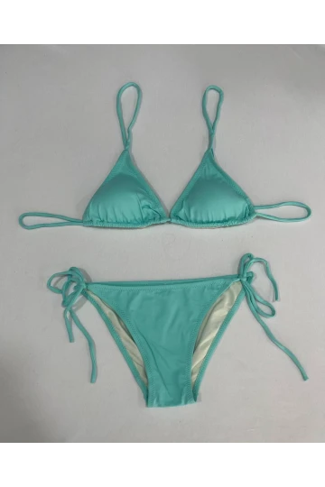 Kadın Su Yeşili Boyundan İp Bağlamalı Üçgen Bikini Takımı HZL25S-LC5005