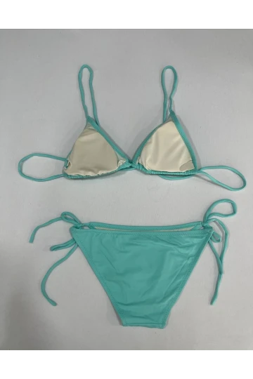 Kadın Su Yeşili Boyundan İp Bağlamalı Üçgen Bikini Takımı HZL25S-LC5005