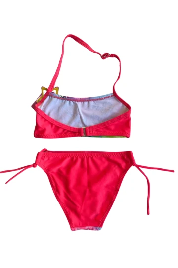 Kız Çocuk Neon Pembe Desenli  2-8 Yaş Straplez Bikini Takım HZL24S-LC3652