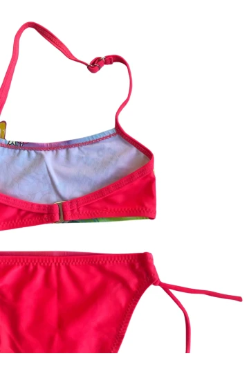 Kız Çocuk Neon Pembe Desenli  2-8 Yaş Straplez Bikini Takım HZL24S-LC3652