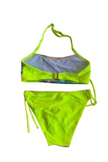 Kız Çocuk Neon Sarı Desenli  2-8 Yaş Straplez Bikini Takım HZL24S-LC3652