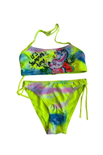 Kız Çocuk Neon Sarı Desenli  2-8 Yaş Straplez Bikini Takım HZL24S-LC3652