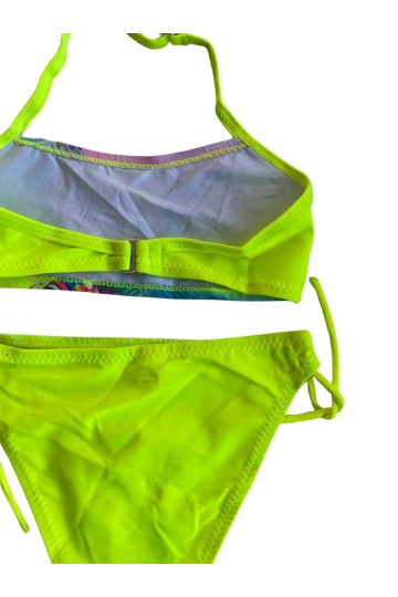 Kız Çocuk Neon Sarı Desenli  2-8 Yaş Straplez Bikini Takım HZL24S-LC3652