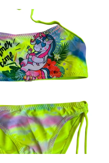 Kız Çocuk Neon Sarı Desenli  2-8 Yaş Straplez Bikini Takım HZL24S-LC3652