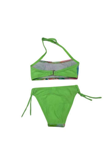 Kız Çocuk Neon Yeşil Desenli  2-8 Yaş Straplez Bikini Takım HZL24S-LC3652