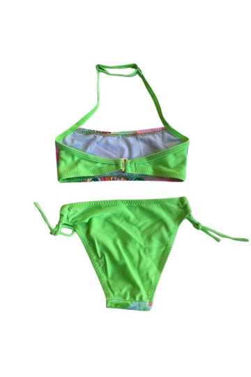 Kız Çocuk Neon Yeşil Desenli  2-8 Yaş Straplez Bikini Takım HZL24S-LC3652