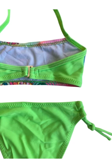 Kız Çocuk Neon Yeşil Desenli  2-8 Yaş Straplez Bikini Takım HZL24S-LC3652