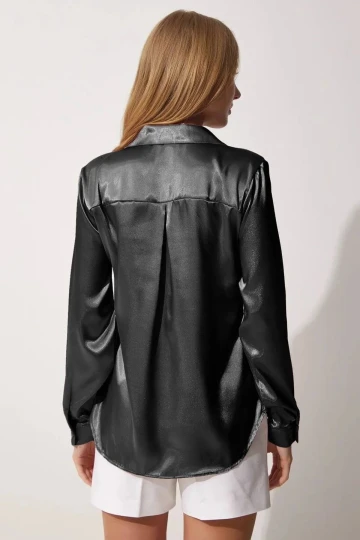 Kadın Antrasit Hafif Dökümlü Saten Yüzeyli Gömlek Hzl22w-bd139641