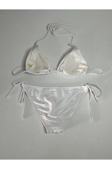 Kadın Beyaz Boyundan İp Bağlamalı Üçgen Bikini Takımı HZL25S-LC5005