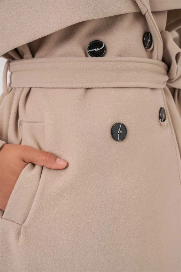 Kadın Bisküvi Premium Midi Boy Astarlı Kaşe Kaban HZL25W-BD191571