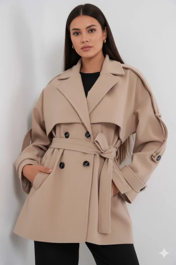 Kadın Bisküvi Premium Midi Boy Astarlı Kaşe Kaban HZL25W-BD191571