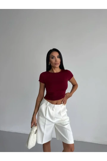 Kadın Bordo Bisiklet Yaka Sandy Bluz HZL25S-FRY123191