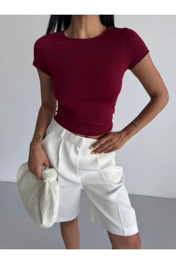 Kadın Bordo Bisiklet Yaka Sandy Bluz HZL25S-FRY123191