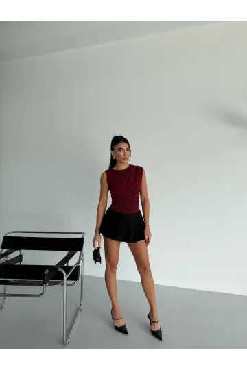 Kadın Bordo Büzgülü Kolsuz Sandy Bluz HZL26W-FRY122751