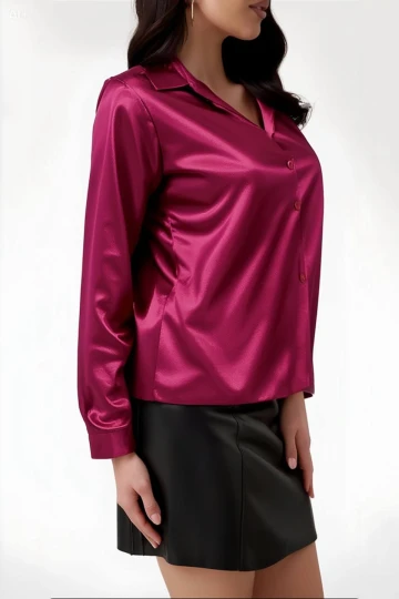 Kadın Bordo Hafif Dökümlü Saten Yüzeyli Gömlek Hzl22w-bd139641