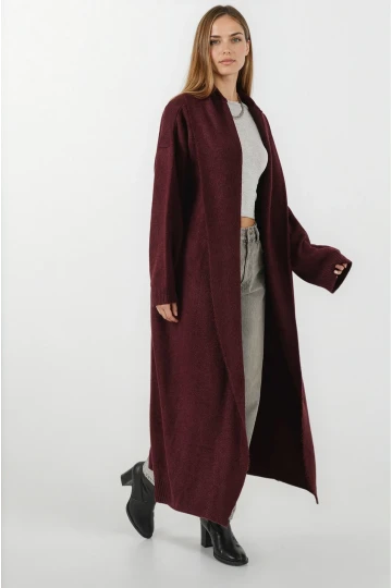 Kadın Bordo Oversize Uzun Triko Hırka HZL25W-BD1103041