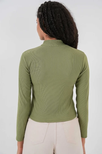 Kadın Çağla Yeşil Yarım Balıkçı Önü Taşlı Body HZL25W-BD19221